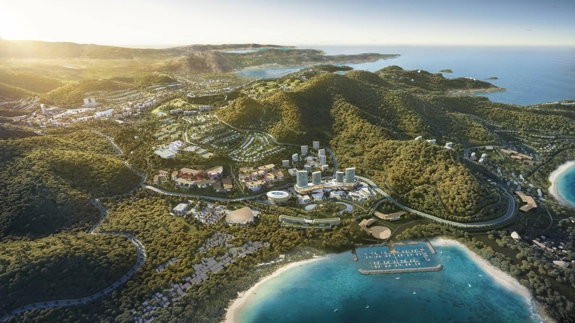 Aerial masterplan visualization of Hamilo