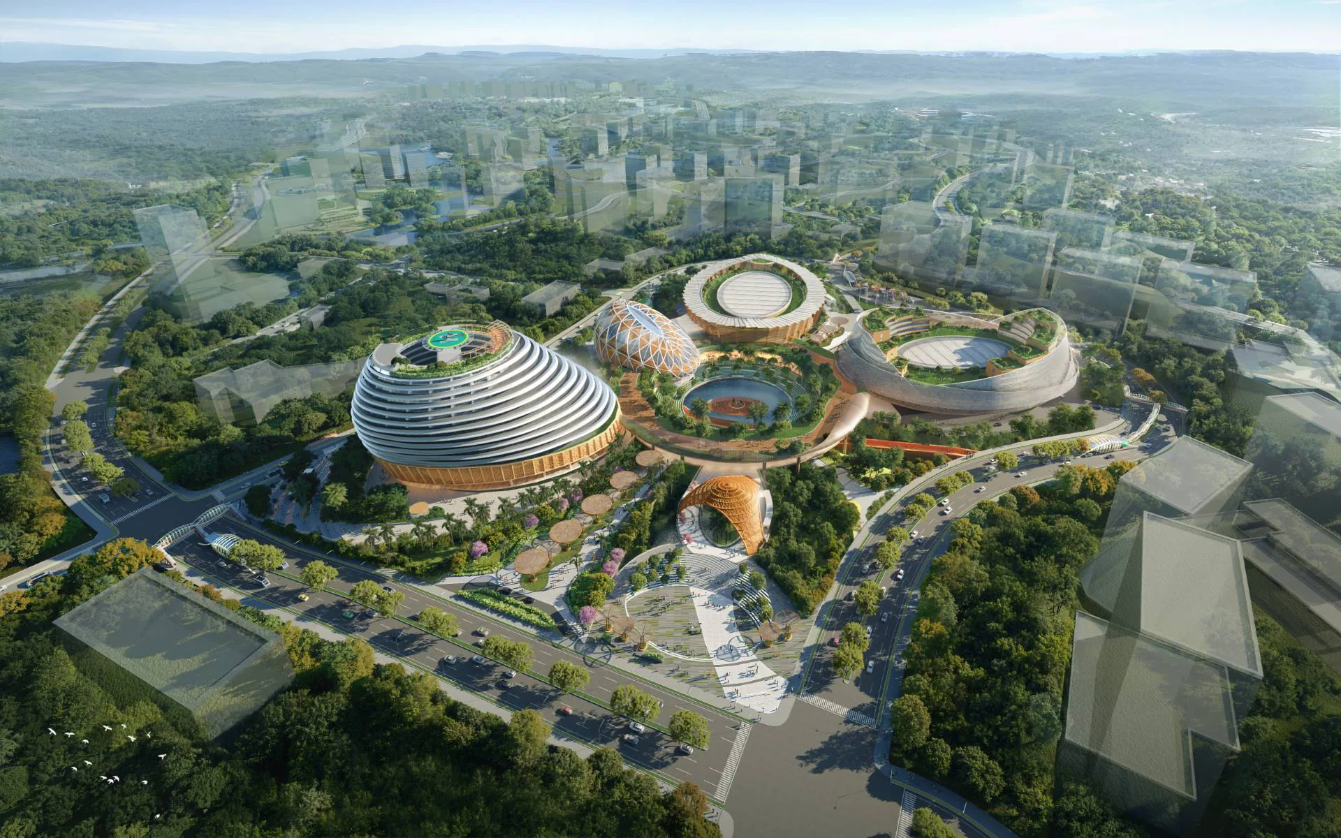 Architectural visualization of a hotel and convention development