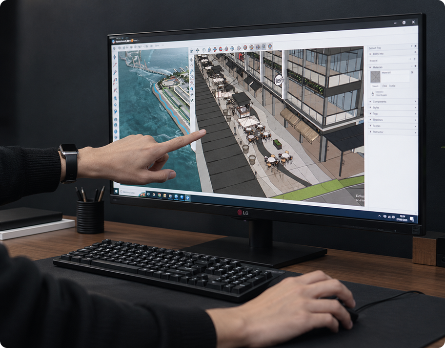 Svein artist reviewing a project model