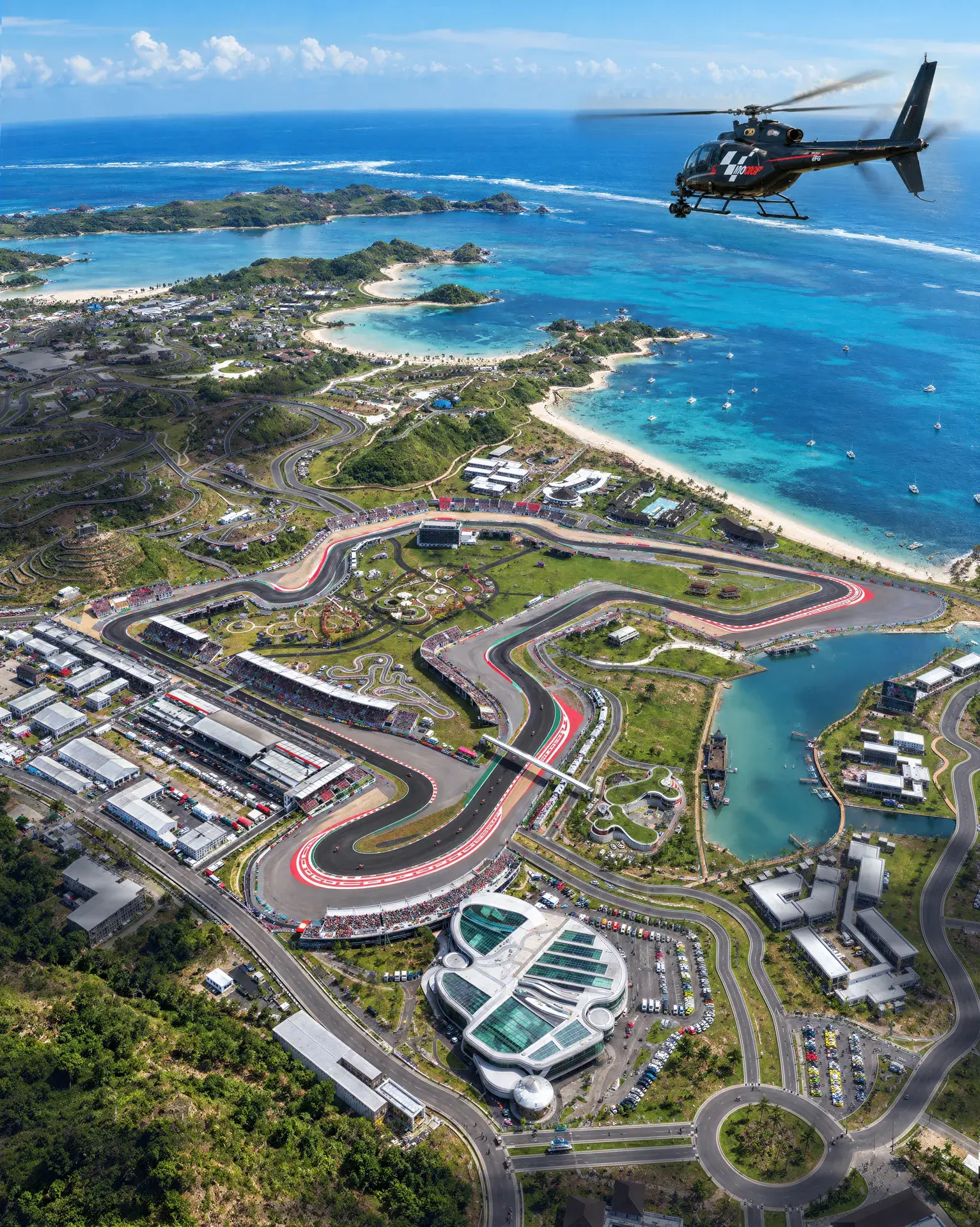 Aerial masterplan visualization of Mandalika and its coastline