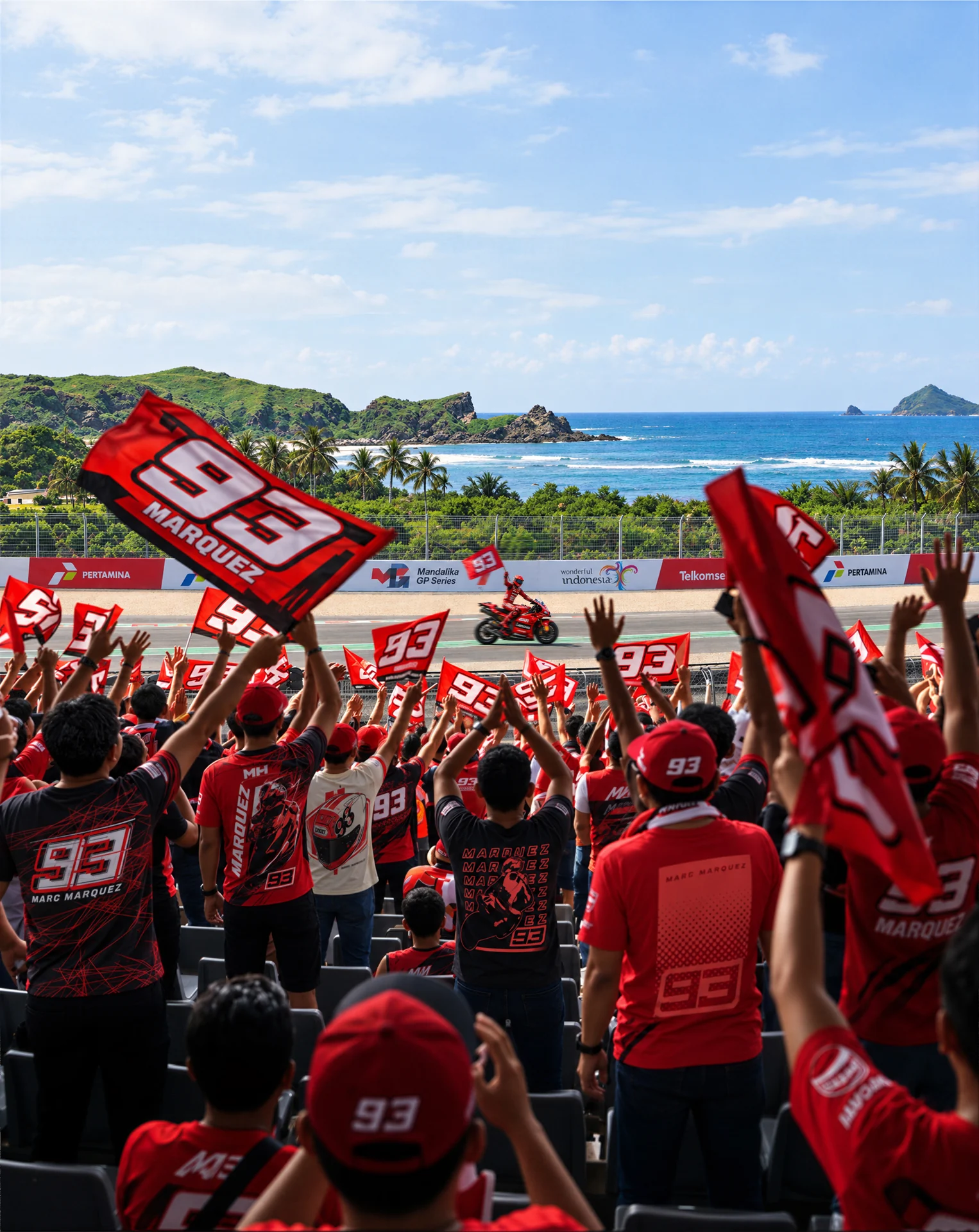 Mandalika race spectators cheering from the grandstand